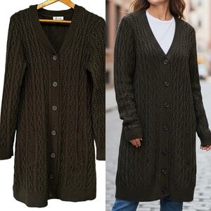 D&Co 90s Olive Green Thick Chunky Cable Knit Duster Cardigan Size Small
